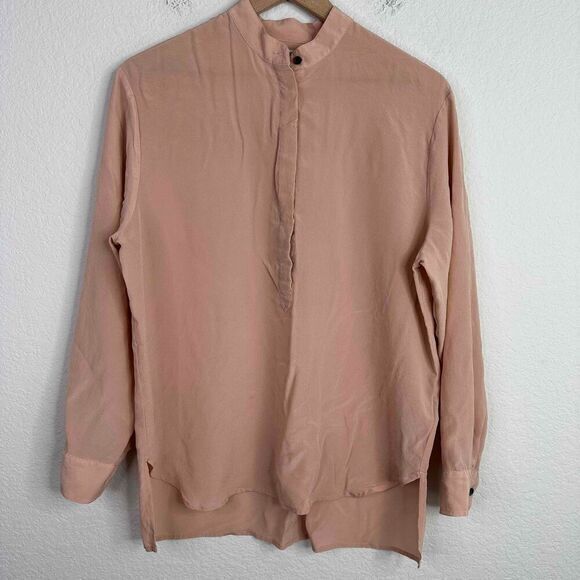 Madewell Shirt Women’s Medium Pink Silk Long Sleeve Button Placket Casual Blouse - Picture 1 of 9